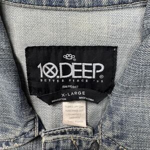 10.Deep Mens Denim Vest XL Blue Light Wash Sleeveless Trucker Frayed Armholes